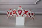 Royal Silver Wedding Crown with Red Crystals