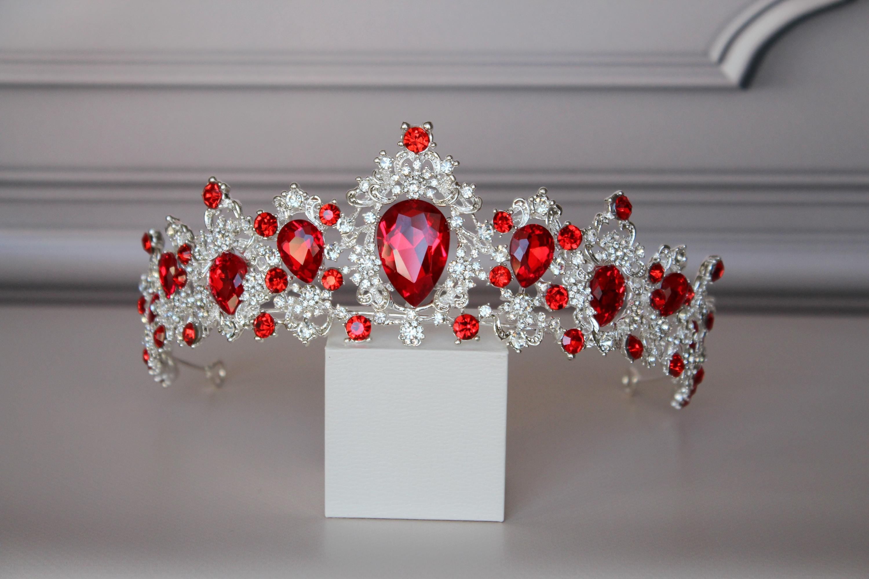 Royal Silver Wedding Crown with Red Crystals