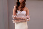 Pearl Bridal Gloves, Long Flower Sheer Gloves