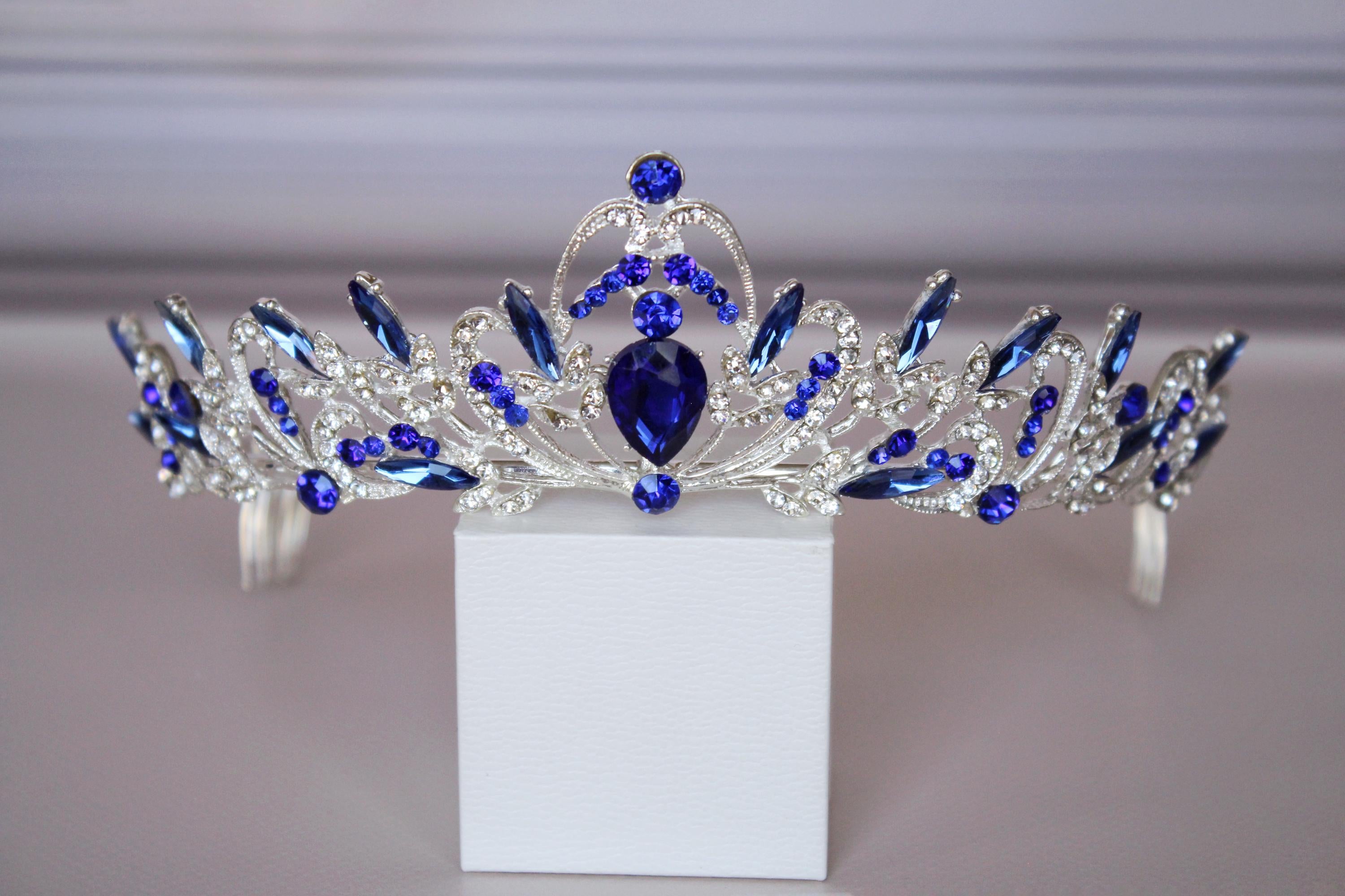 Sapphire Royal Tiara, Silver and Blue Crown for child