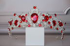 Royal Silver Wedding Crown with Red Crystals