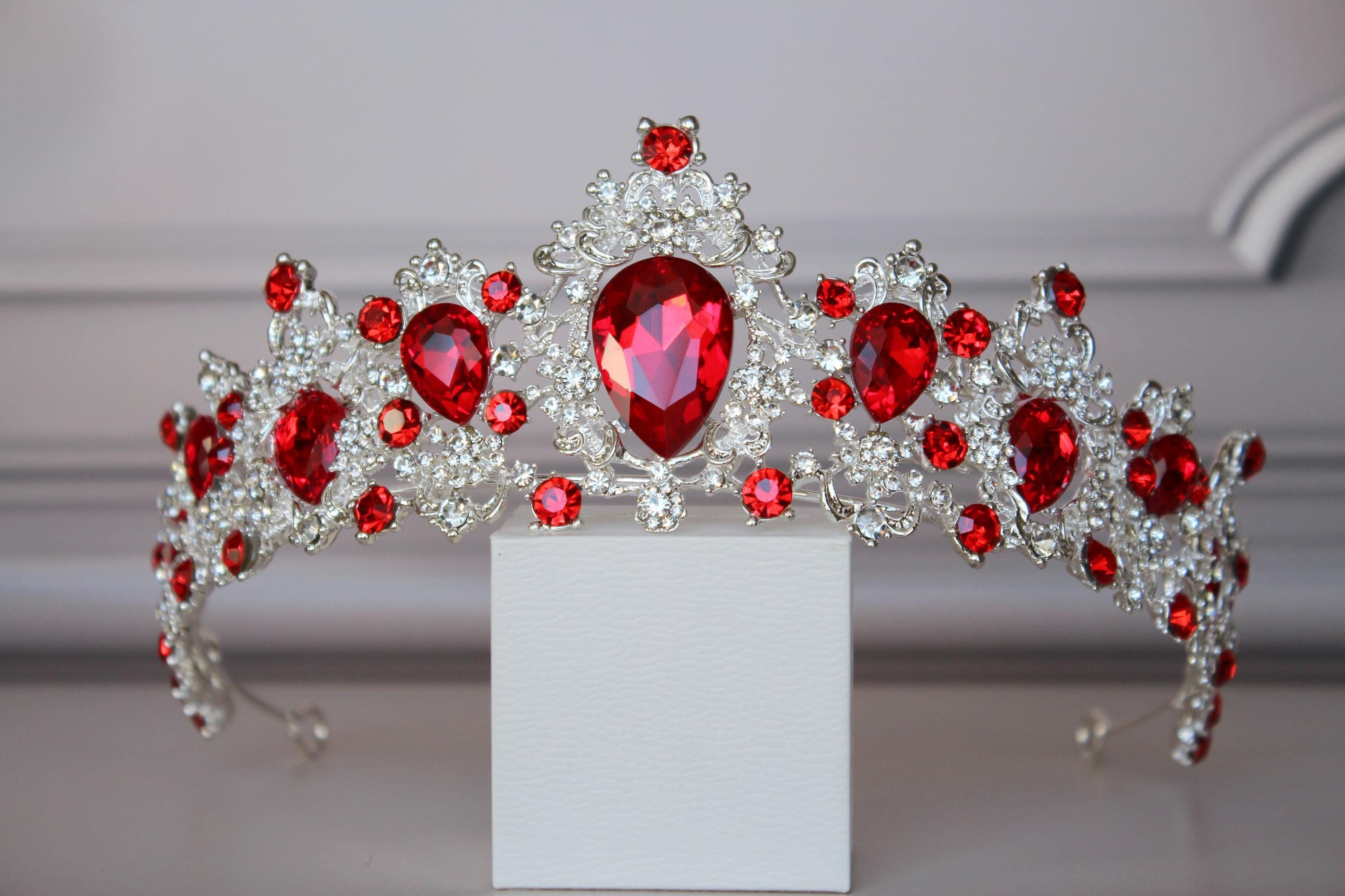 Royal Silver Wedding Crown with Red Crystals