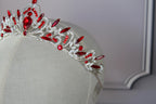 Red Silver tiara, Wedding crown, Ruby red princess tiara