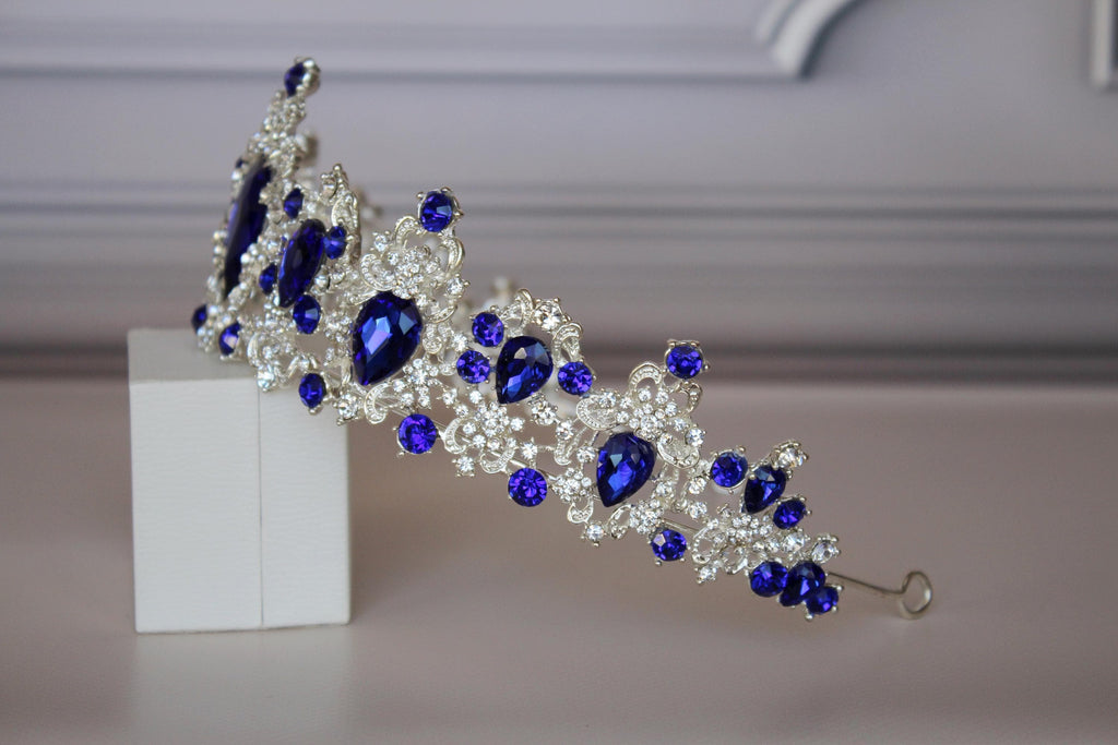 Sapphire Blue tiara Royal crown, Blue princess tiara