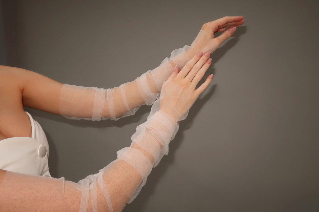 Minimalist Fingerless Gloves, Long Bridal Gloves