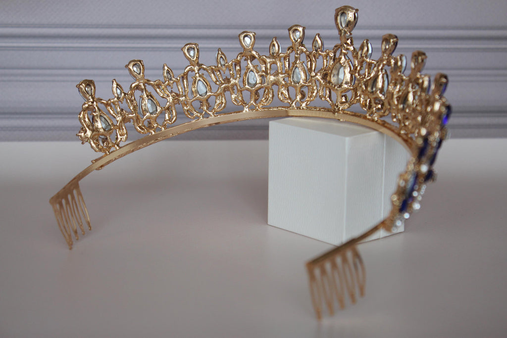 Royal Sapphire Blue Tiara Hairpiece, Light Blue Kids Princess Crown