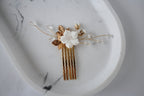 Gold Flower Wedding Hair Comb: Rhinestone Pearl Bridal Hairpiece