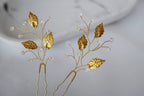 Gold Leaf Wedding Hair Pins: Crystal Bridal Hair Piece Set
