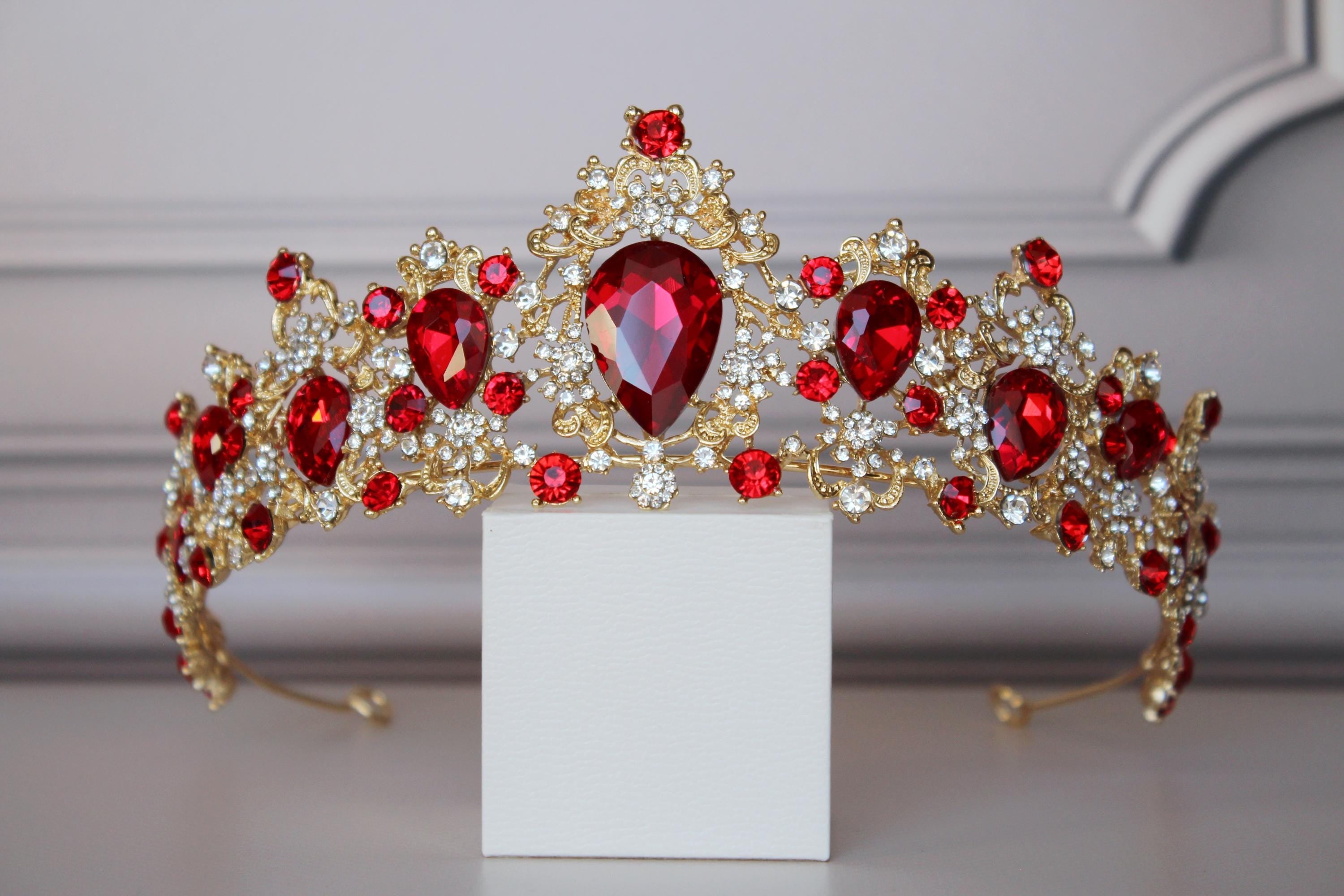 Red Ruby tiara with earrings, Prom tiara