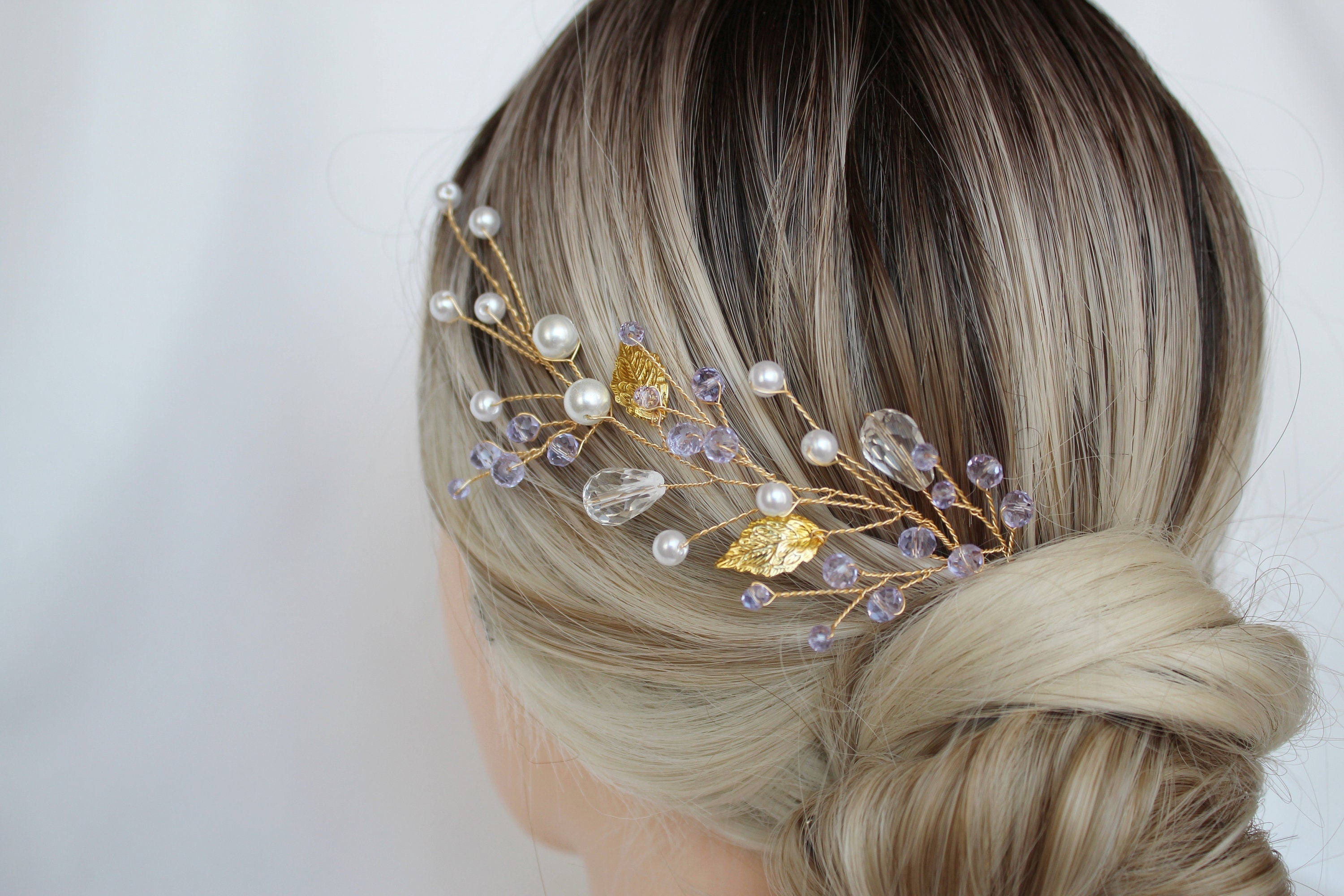 Purple Bridal Hair Pins: Lavender Leaf Headpiece