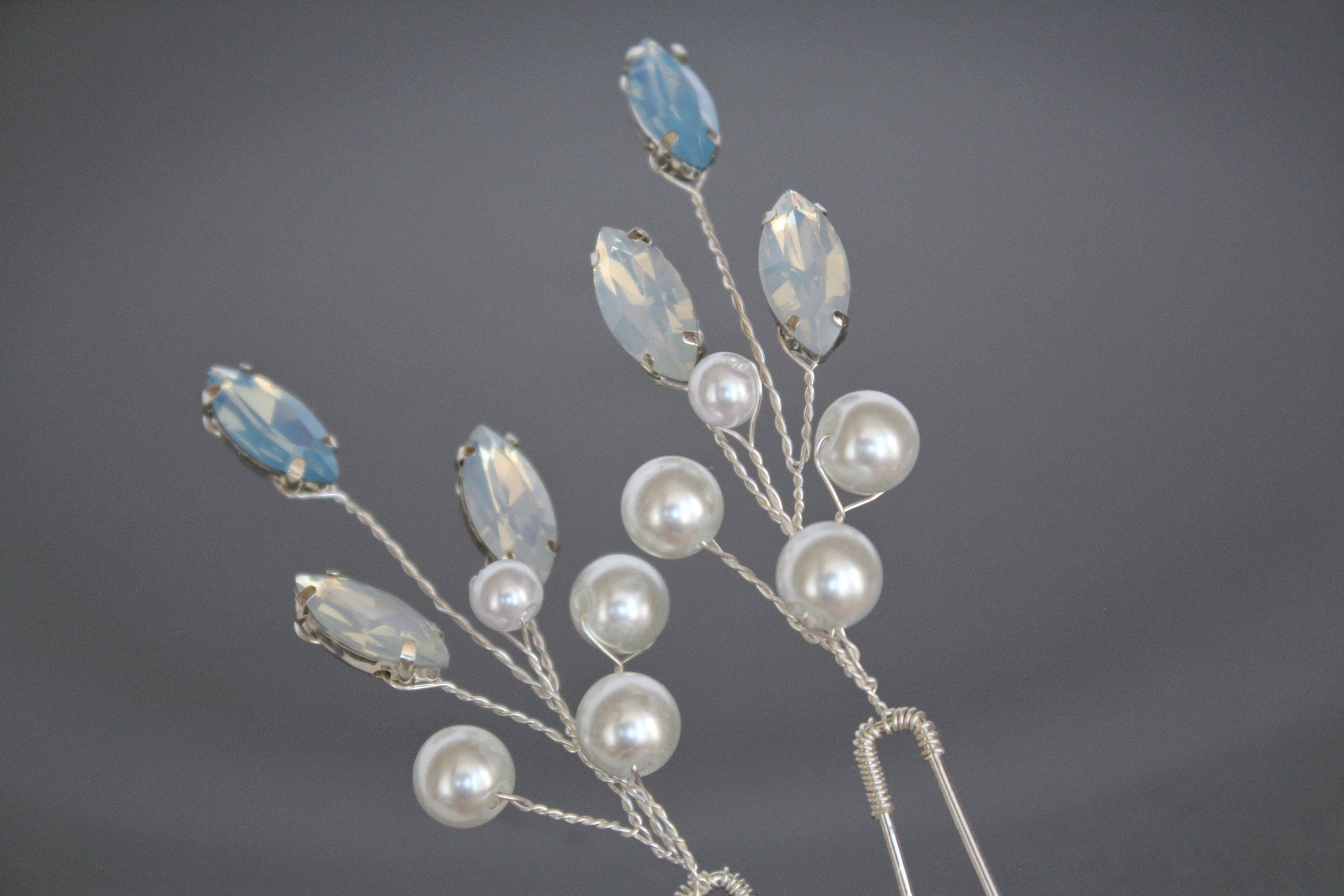 Blue Opal Pearl Hair Pins: Bridal Hair Accessories