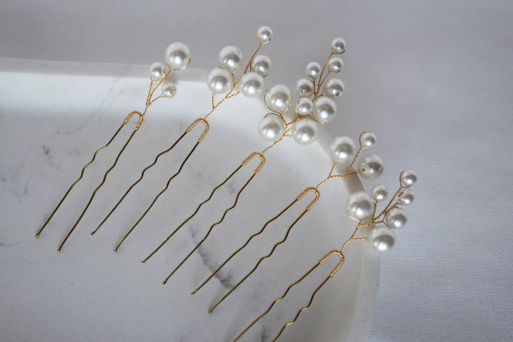 Gold Pearl Hair Pins: Bridal Wedding Hair Accessory