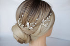Silver Pearl Leaf Wedding Hair Pins: Bridal Rhinestone Accessory