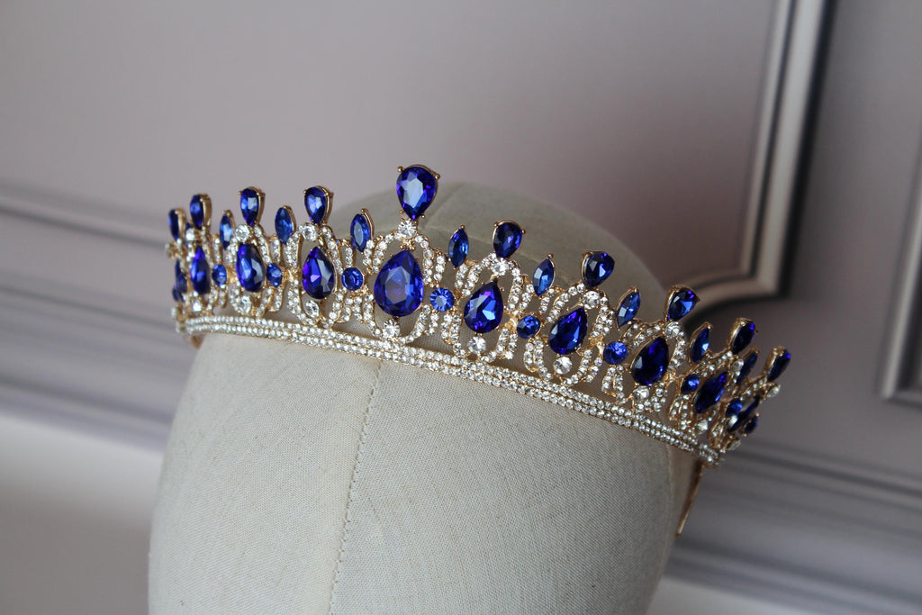 Royal Sapphire Blue Tiara Hairpiece, Light Blue Kids Princess Crown