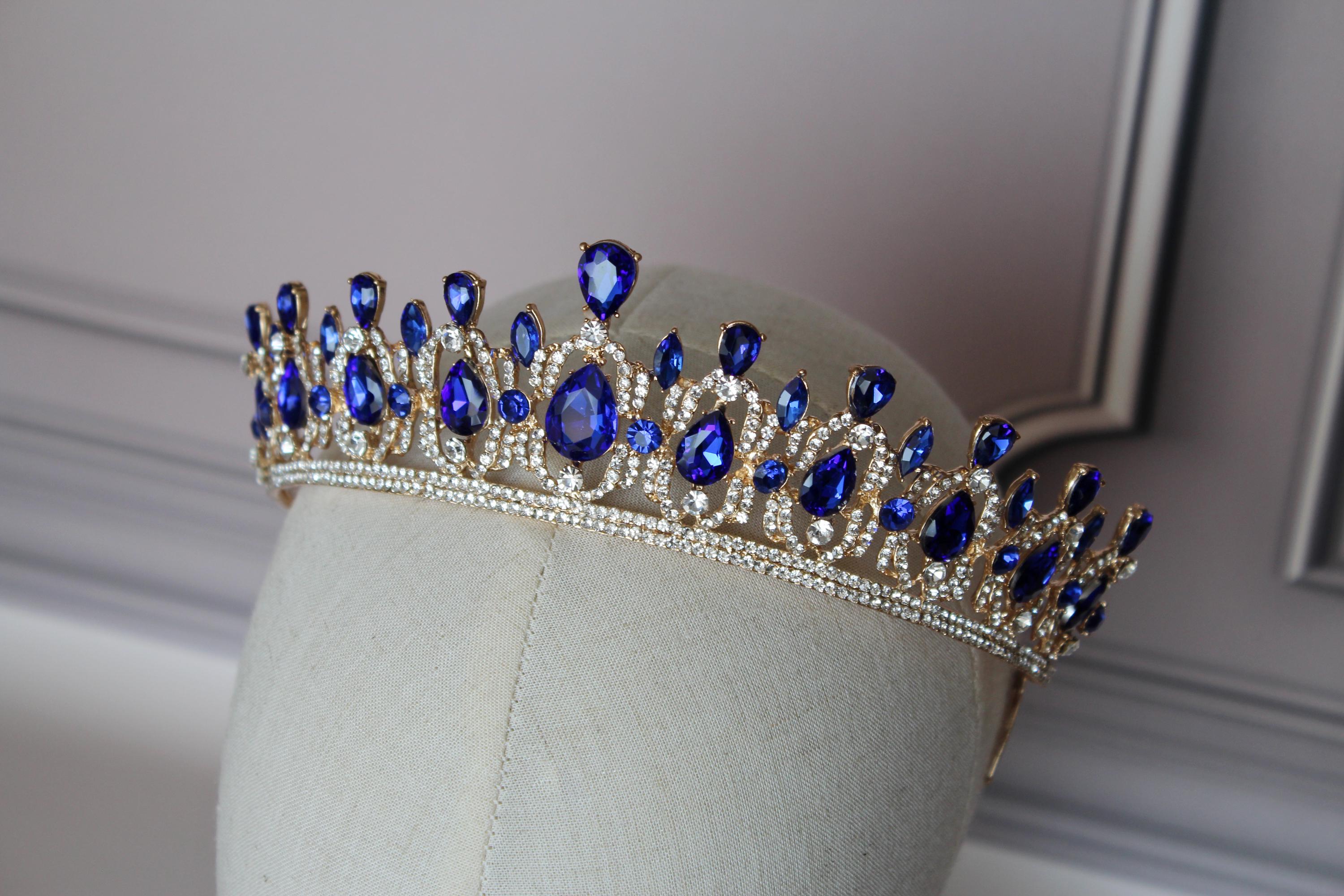 Royal Sapphire Blue Tiara Hairpiece, Light Blue Kids Princess Crown