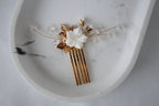 Gold Flower Wedding Hair Comb: Rhinestone Pearl Bridal Hairpiece