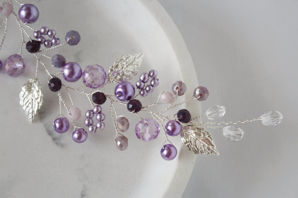 Purple Pearl Hair Vine: Lavender Bridal Headband, Amethyst Jewelry