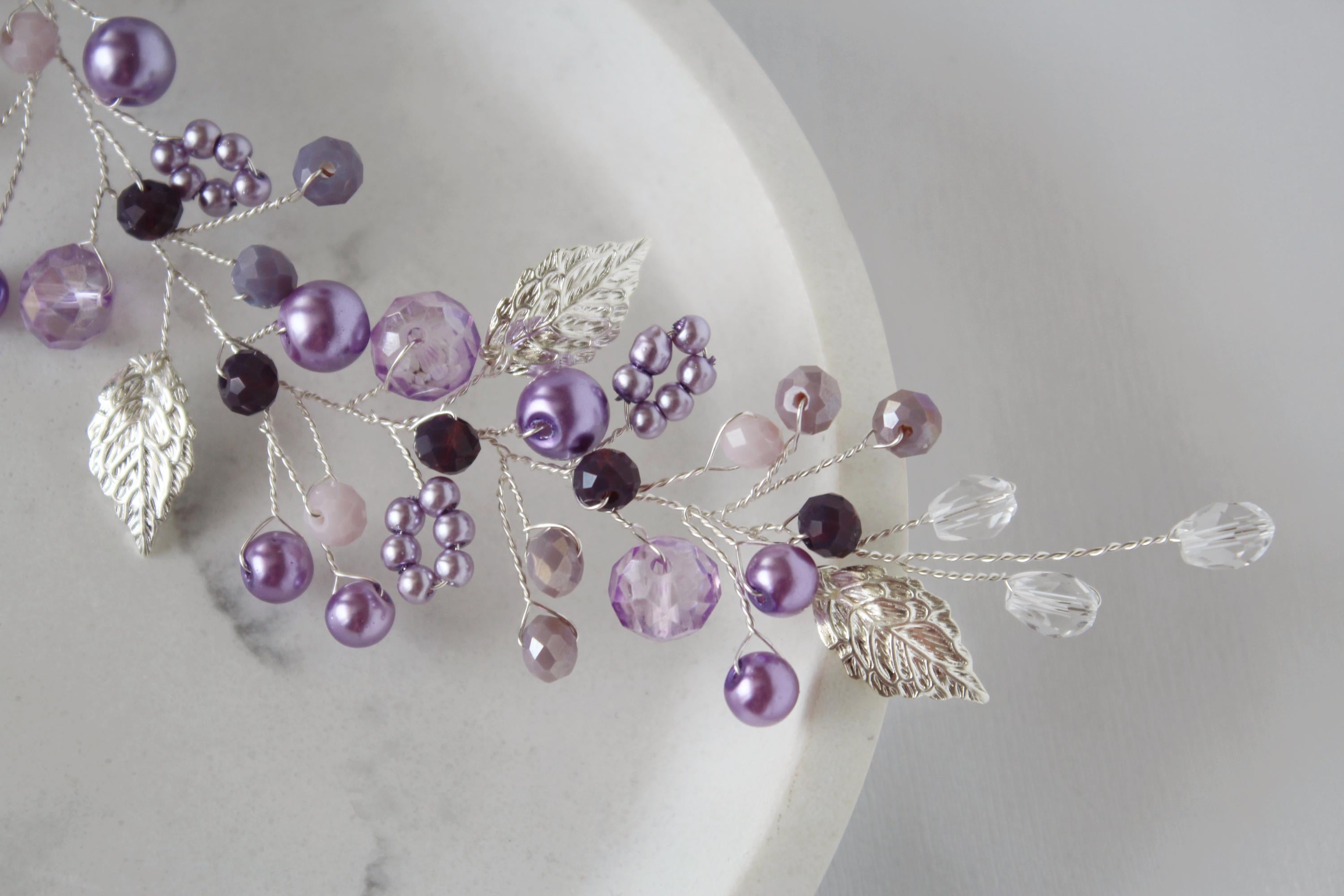Purple Pearl Hair Vine: Lavender Bridal Headband, Amethyst Jewelry