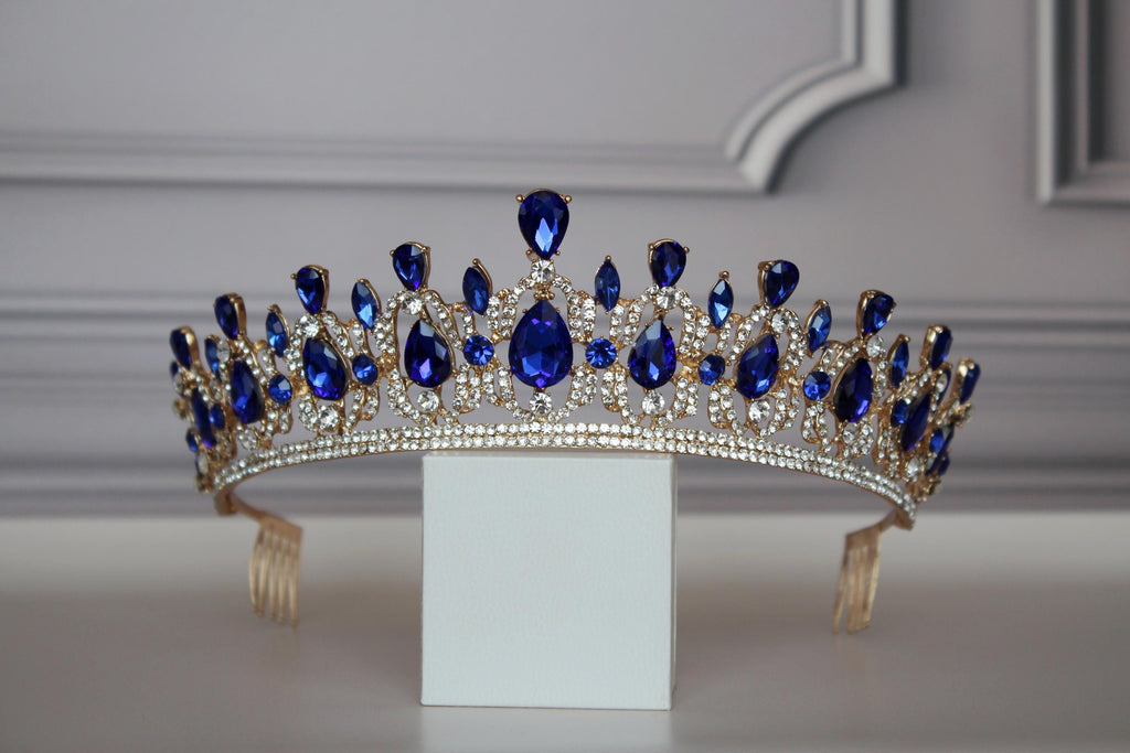 Royal Sapphire Blue Tiara Hairpiece, Light Blue Kids Princess Crown