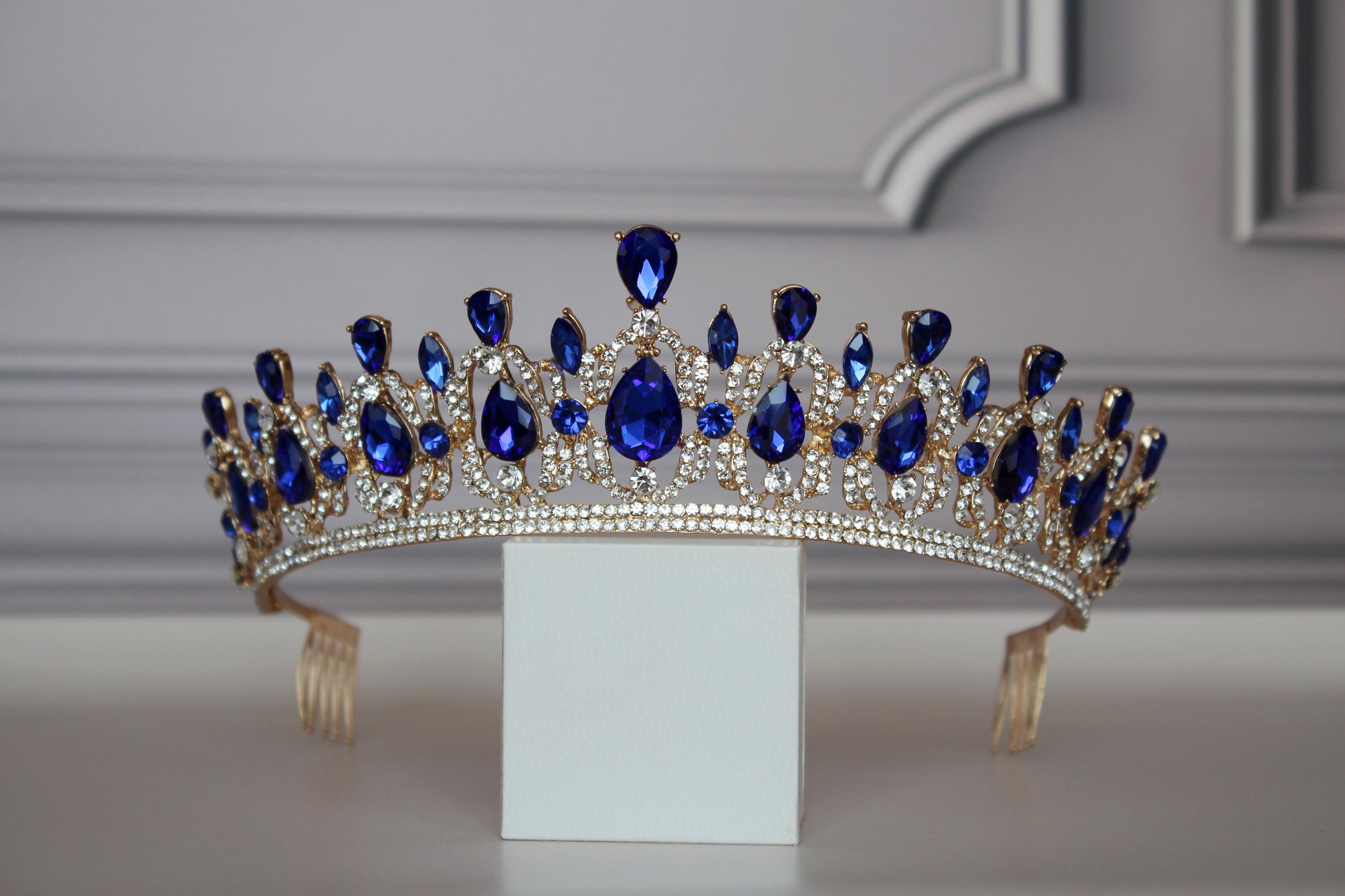Royal Sapphire Blue Tiara Hairpiece, Light Blue Kids Princess Crown