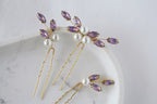 Purple Crystal Bridal Hair Pins: Lavender Wedding Hair Piece
