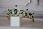 Gold Green Rhinestone Tiara Crown