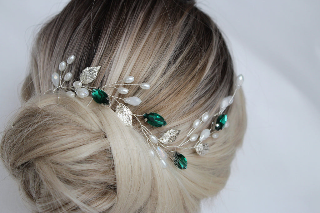 Emerald Bridal Hair Vine: Green Wedding Headpiece