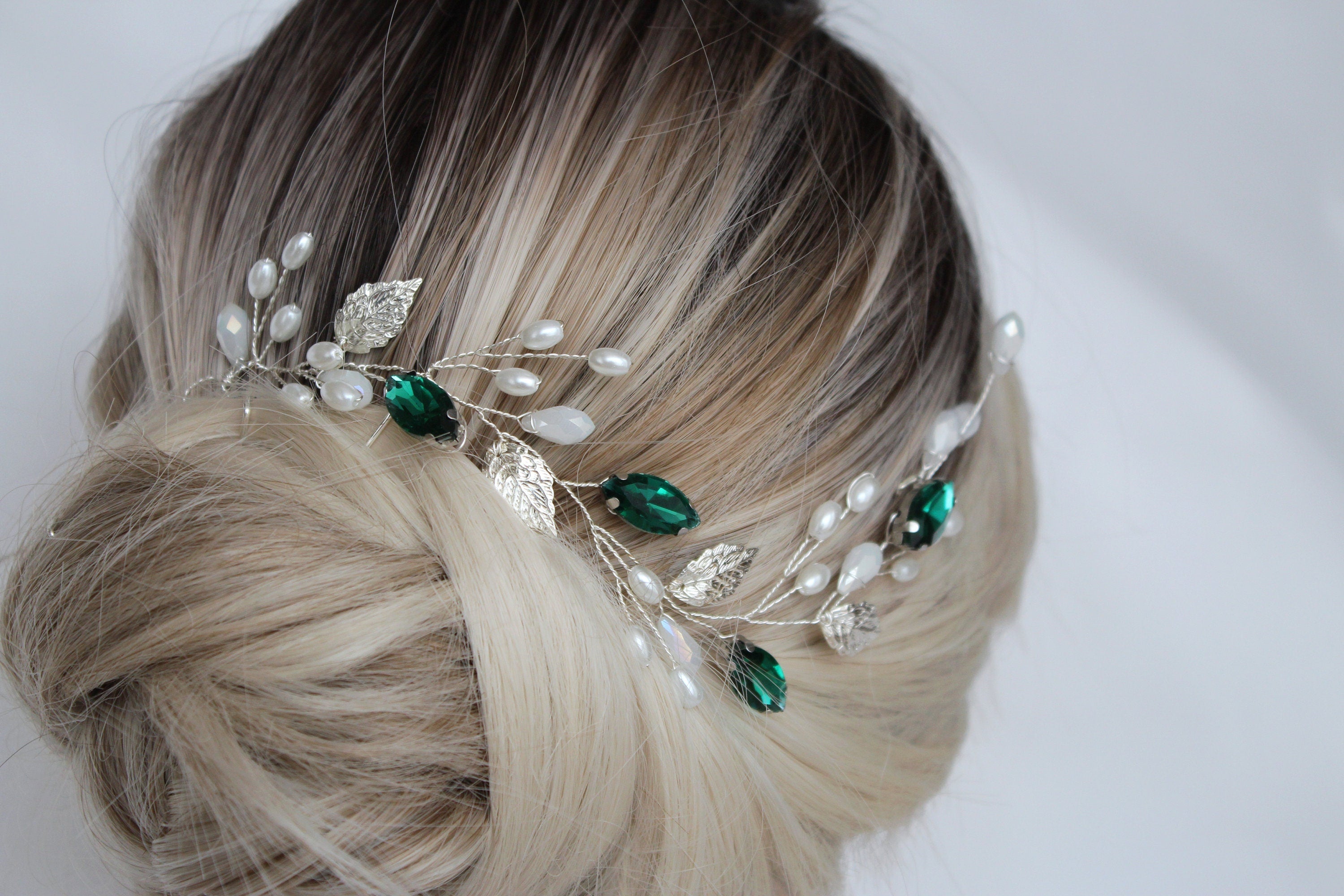 Emerald Bridal Hair Vine: Green Wedding Headpiece