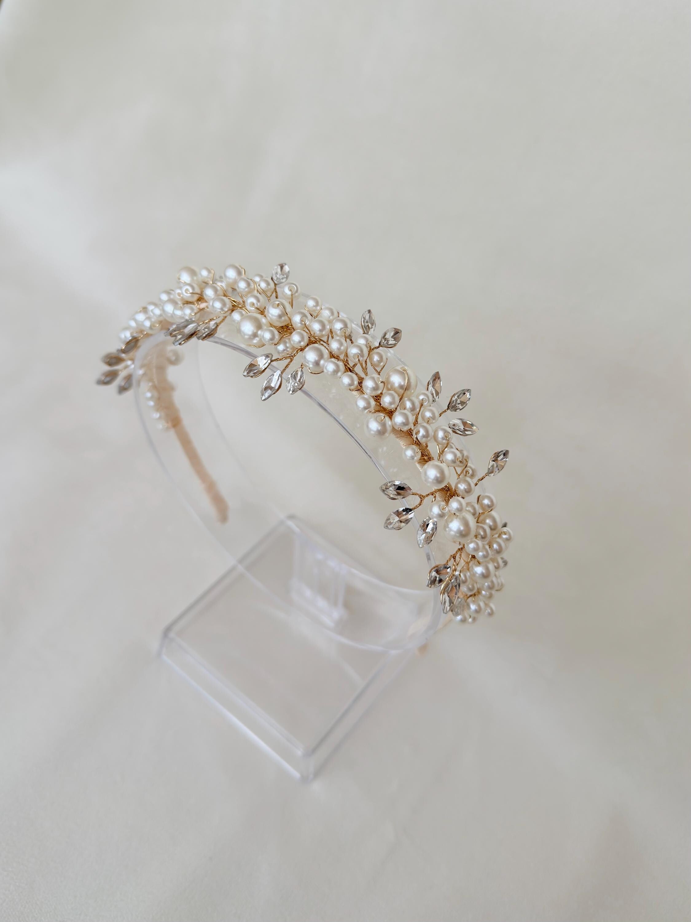 Ivory Bridal Headband, Wedding Hair Accessory, Elegant Pearl Headpiece, Minimalist Bride Hairband, Ivory Crown Headband
